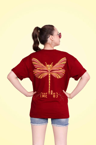 DRAGONFLY OVERSIZED TEE-SHIRT - BURGUNDY