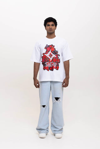 FLORAL INFERNO OVERSIZED TEE-SHIRT - SNOW WHITE