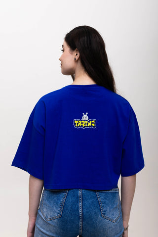 ICONIC CROP TOP: THE QUAD SQUAD - MONARCH BLUE WITH MAJESTIC MARIGOLD