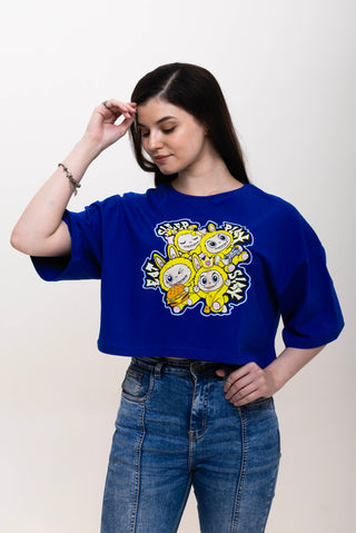 ICONIC CROP TOP: THE QUAD SQUAD - MONARCH BLUE WITH MAJESTIC MARIGOLD