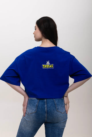 ICONIC CROP TOP: THE QUAD SQUAD - MONARCH BLUE WITH MAJESTIC MARIGOLD