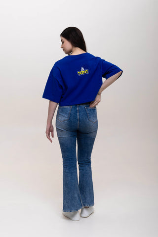 ICONIC CROP TOP: THE QUAD SQUAD - MONARCH BLUE WITH MAJESTIC MARIGOLD