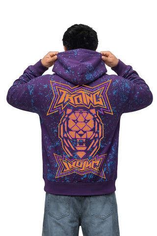 TURQTANG Primal Instinct Hoodie in Amethyst blaze – 350 GSM cotton-rich heavyweight fabric detail.