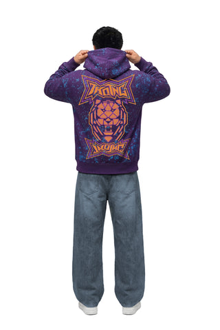TURQTANG Primal Instinct Hoodie in Amethyst blaze – oversized streetwear hoodie back view.