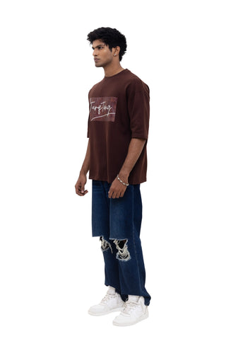 TURQTANG Cocoa Crush Oversized T-Shirt in Classic Chestnut – Warm-toned streetwear for relaxed style.