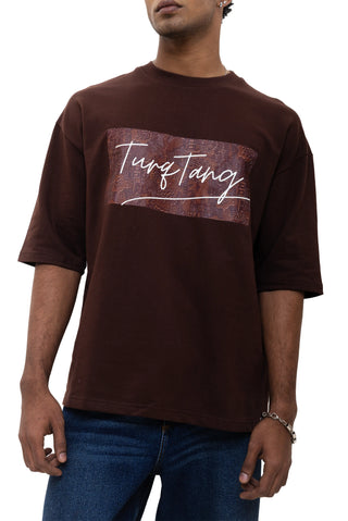 TURQTANG Cocoa Crush Oversized T-Shirt in Classic Chestnut – Warm-toned streetwear for relaxed style.