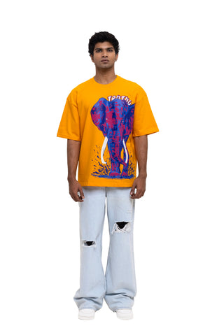 TURQTANG Elephantastic Oversized T-Shirt in Golden Honey – Bold graphic tee with premium comfort.