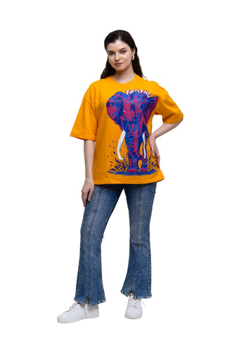 TURQTANG Elephantastic Oversized T-Shirt in Golden Honey – Bold graphic tee with premium comfort.