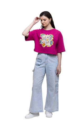 TURQTANG Iconic Crop Top Quad Squad in Fuchsia Flare – Vibrant, fashion-forward casual crop top.