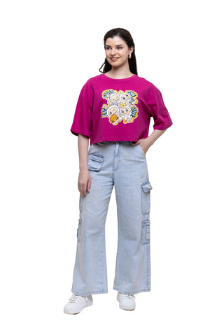 TURQTANG Iconic Crop Top Quad Squad in Fuchsia Flare – Vibrant, fashion-forward casual crop top.