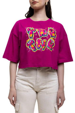 TURQTANG Eye Candy Crop Top in Fuchsia Flare – vibrant and stylish streetwear crop top.