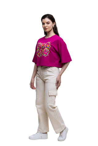 TURQTANG Eye Candy Crop Top in Fuchsia Flare – vibrant and stylish streetwear crop top.