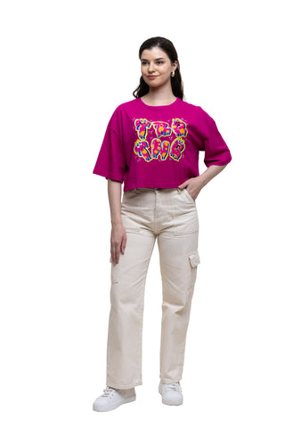TURQTANG Eye Candy Crop Top in Fuchsia Flare – vibrant and stylish streetwear crop top.
