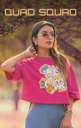 ICONIC CROP TOP: THE QUAD SQUAD - FUCHSIA FLARE