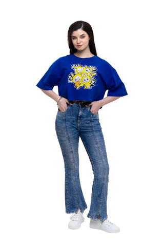 TURQTANG Iconic Crop Top Quad Squad in Monarch Blue with Majestic Marigold – Colorful, confident streetwear.