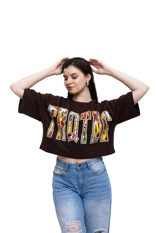 COMIC CODE CROP TOP - MOCHA MUSE