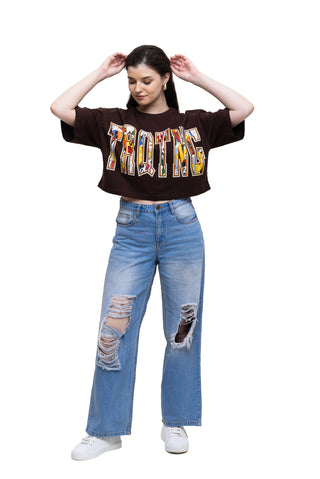 COMIC CODE CROP TOP - MOCHA MUSE