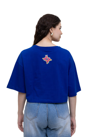 TURQTANG In Full Bloom Crop Top in Monarch Blue – stylish floral streetwear crop top.