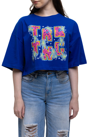 TURQTANG In Full Bloom Crop Top in Monarch Blue – stylish floral streetwear crop top.