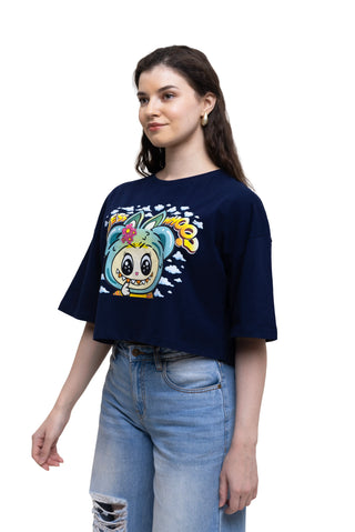 TURQTANG Iconic Crop Top Mini Mischief Edition in Mystic Navy – Edgy streetwear crop top with comfort.