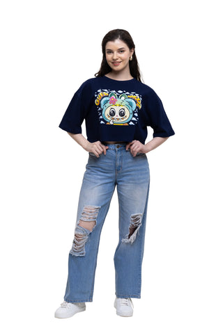 TURQTANG Iconic Crop Top Mini Mischief Edition in Mystic Navy – Edgy streetwear crop top with comfort.