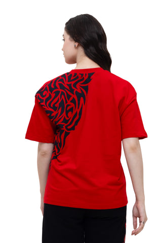 TURQTANG Obsidian Flame Oversized T-Shirt in Flaming Red – back design oversized tee view.
