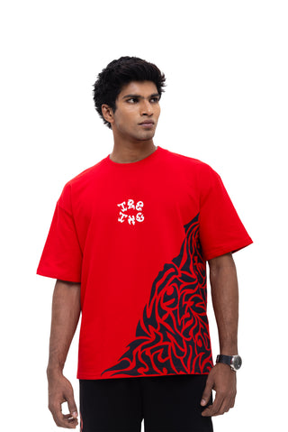 TURQTANG Obsidian Flame Oversized T-Shirt in Flaming Red – statement streetwear with premium comfort.