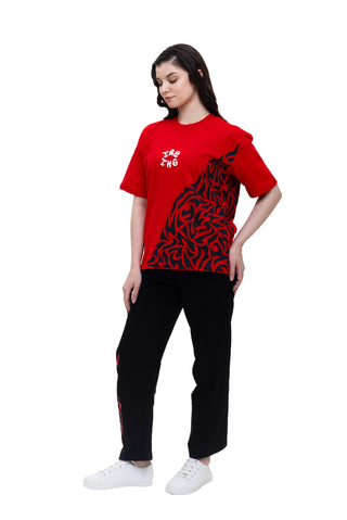 TURQTANG Obsidian Flame Oversized T-Shirt in Flaming Red – statement streetwear with premium comfort.
