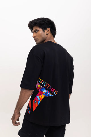 TURQTANG Rainbow Burst Oversized T-Shirt in Raven Code – vibrant streetwear tee with premium comfort.