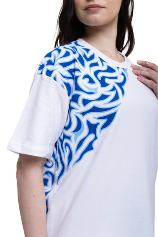 TURQTANG Sapphire Smoke Oversized T-Shirt in Smoking White – back graphic oversized tee view.