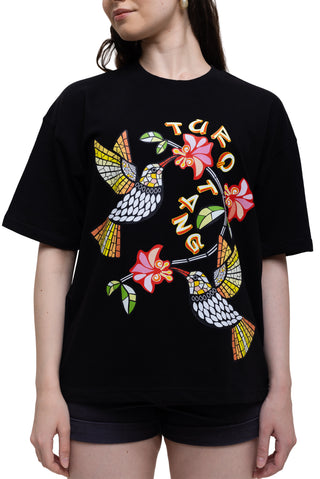 TURQTANG Tropical Kiss T-Shirt in Classic Black – Refreshing, relaxed-fit tee for everyday comfort.