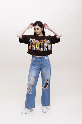 COMIC CODE CROP TOP - MOCHA MUSE
