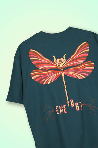 DRAGONFLY OVERSIZED TEE-SHIRT - TEAL GREEN
