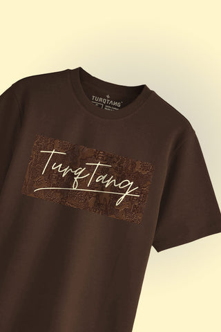 Cocoa Crush oversized T-shirt in classic chestnut color, front view.