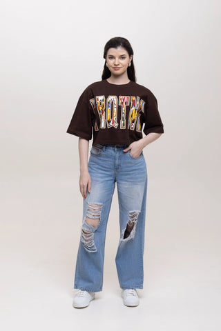COMIC CODE CROP TOP - MOCHA MUSE