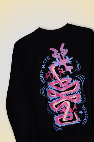 Back view showing graphic print on Divine Dragon Oversized Sweatshirt unisex sweatshirt in classic black color