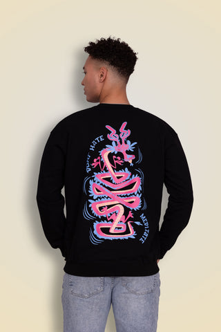 classic black Divine Dragon Oversized Sweatshirt unisex sweatshirt worn by male model, back view