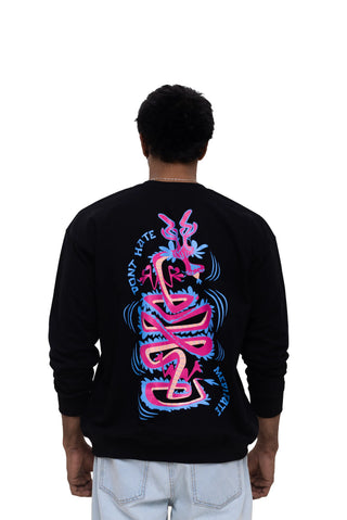TURQTANG Divine Dragon Oversized Sweatshirt in Classic Black – Comfortable and expressive casual wear.