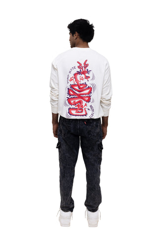 TURQTANG Divine Dragon Oversized Sweatshirt in Pastel Cream – dragon artwork sweatshirt back view.