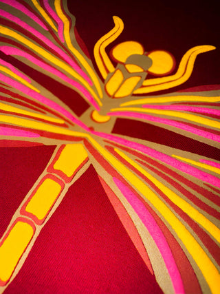 Alternate view of graphic print on Dragonfly Oversized Tee-Shirt unisex T-shirt in burgundy color