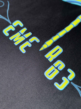 Alternate view of graphic print on Dragonfly Oversized Tee-Shirt unisex T-shirt in classic black color