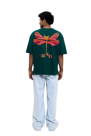 TURQTANG Dragonfly Oversized T-Shirt in Teal Green – Vibrant comfort wear inspired by nature.