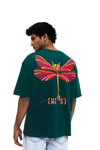 TURQTANG Dragonfly Oversized T-Shirt in Teal Green – Vibrant comfort wear inspired by nature.