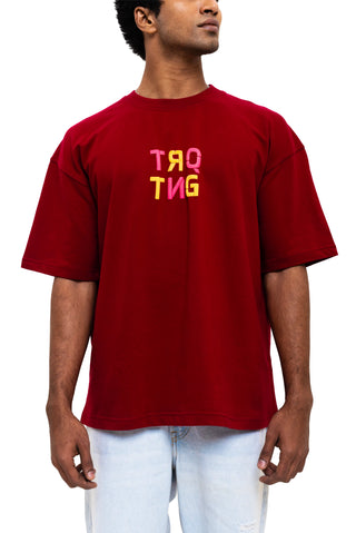 TURQTANG Dragonfly Oversized T-Shirt in Burgundy – Fashion-forward comfort with artistic detail.