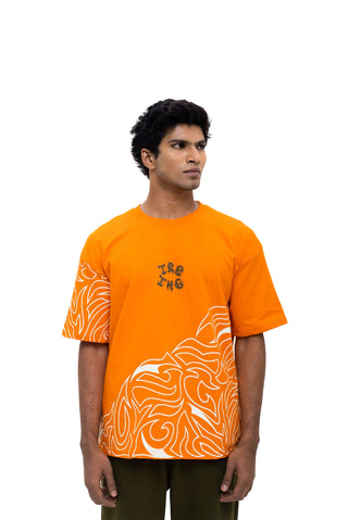 TURQTANG Jade Blaze Oversized T-Shirt in Blazing Orange – premium oversized tee Close front view.