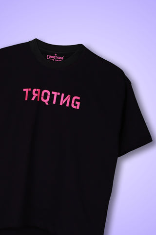 Front view of Lets Rock Oversized Tee-Shirt unisex T-shirt in classic black color