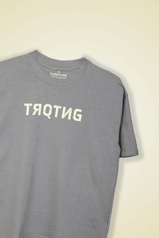 Front view of Lets Rock Oversized Tee-Shirt unisex T-shirt in steel grey color