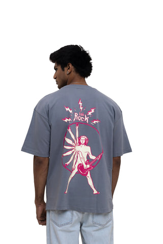 TURQTANG Lets Rock Oversized T-Shirt in Steel Grey – Stylish and comfortable streetwear tee.