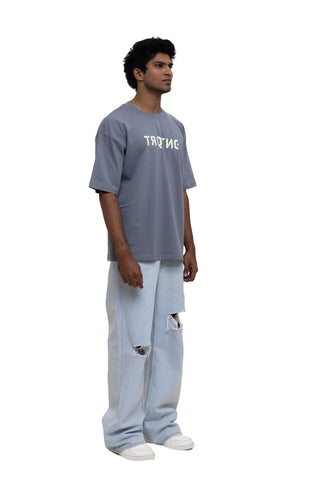 TURQTANG Lets Rock Oversized T-Shirt in Steel Grey – Stylish and comfortable streetwear tee.