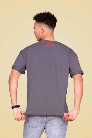 midnight grey Life Oversized Tee-Shirt unisex T-shirt worn by male model, back view
